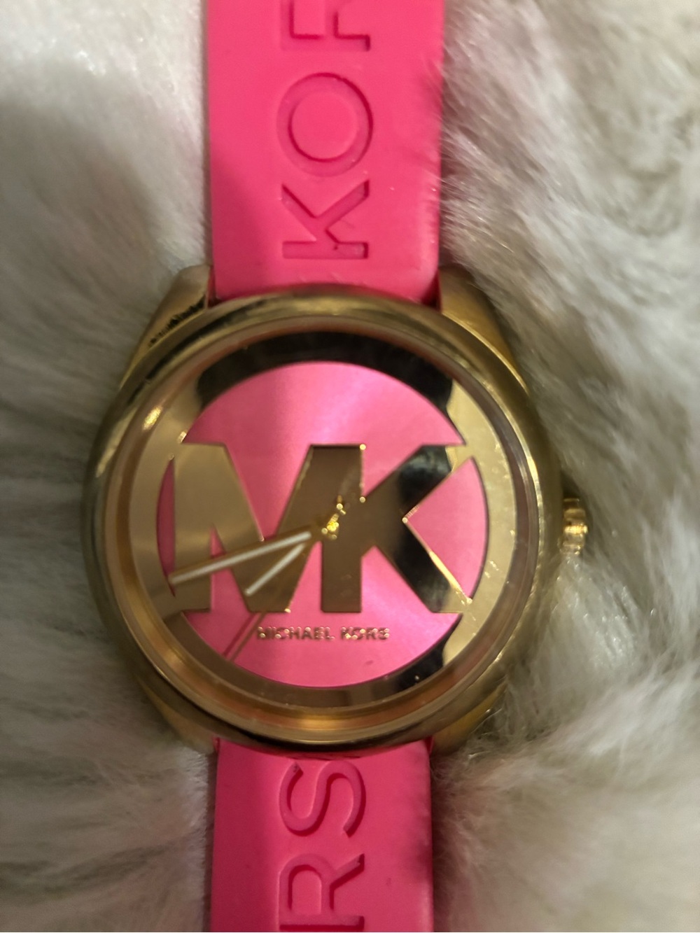 Michael Kors Hot Pink Dial Gold-Tone MK Logo Watch